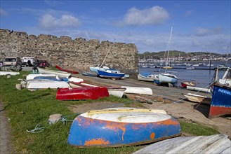 Town wall, fishing harbour, Conwy, Wales, Great Britain