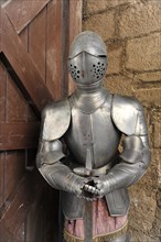 Knight's armour, modern talking doorman, Castillo de Santa Catalina, gothic castle in Jaen,