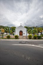 Deshaies, historic Caribbean wooden building of a street in Guadeloupe, Caribbean, French Antilles