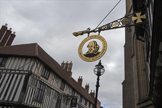 Signboard, William Shakespeare's classroom and town hall, Stratford upon Avon, England, Great