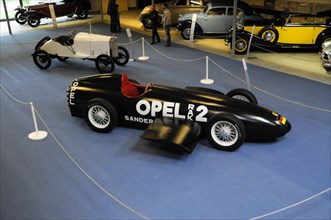 Opel RAK 2 built in 1928, Deutsches Automuseum Langenburg, A black historic Opel racing car on