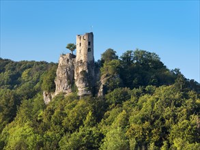 Neideck castle ruins in the Wiesenttal valley, landmark of Franconian Switzerland, Franconian