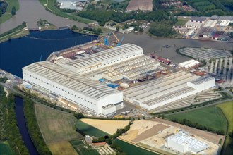 Aerial view, Meyer Werft Papenburg, shipbuilding, industry, shipyard, Papenburg, Lower Saxony,