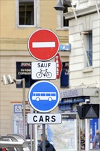 Marseille, street signs showing directions for traffic and buses in a city, Marseille, Departement