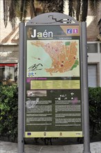 Jaen, information kiosk with a city map and sights of Jaen, Spain, Jaen, Andalusia, Spain, Europe