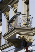 Balcony, corner of Dominikanska Starobrnenska, Brno, Jihomoravsky kraj, Czech Republic, Europe