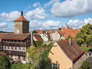 View of the houses and towers of the historic old town, Rothenburg ob der Tauber, Middle Franconia,