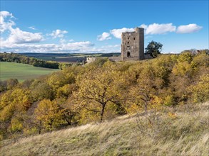 Ruins of Arnstein Castle in autumn, Sylda-Harkerode, Mansfeld-Suedharz, Saxony-Anhalt, Germany,