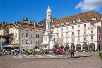 Walther Square with monument to Walther von der Vogelweide, Bolzano, Adige Valley, South Tyrol,