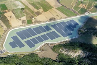 Aerial view, power plant, hydroelectric power plant power plant, solar park, hybrid power plant,