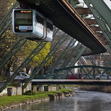 Suspension railway over the river Wupper in the Barmen district, Wuppertal, North Rhine-Westphalia,