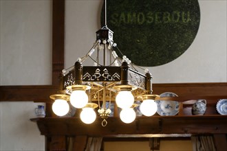 Interior view, chandelier, hall, Villa Jurkovic, Brno, Jihomoravsky kraj, Czech Republic, Europe