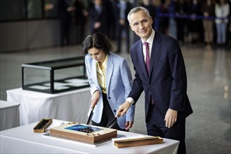 (L-R) Hadja Lahbib, Foreign Minister of Belgium, and Jens Stoltenberg, Secretary General of the