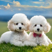 AI generated, animals, mammals, dog, domestic dogs (Canis lupus familiaris), two white poodles