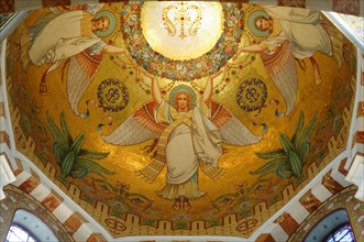 Church of Notre-Dame de la Garde, Marseille, Golden mosaic of two angels in a dome surrounded by