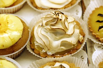 Marseille, lemon tartlet with impressive whipped cream decoration in close-up, Marseille,