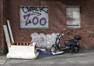 Bulky waste lying at a house, illegal waste disposal in the Berlin district of Neukoelln, 01.04