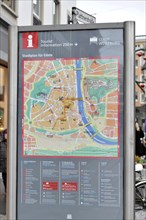 Wuerzburg, information board with city map offers tourists orientation in Wuerzburg, Wuerzburg,