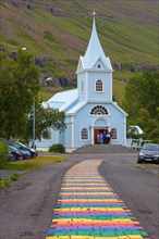 Church in the town Seyoisfjoerour, Seydisfjoerdur, Eastern Region, Austurland, Iceland, Europe