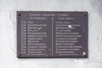 Plaques with names of aristocratic participants, memorial for royal wedding of 1937, Conwy, Wales,