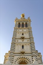 Church of Notre-Dame de la Garde, Marseille, Detailed view of a church tower with ornamental