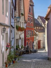 Narrow alley Alter Keller with town houses in the historic old town centre, Rothenburg ob der