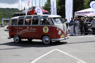 A red and white VW bus in retro design at a classic car race, SOLITUDE REVIVAL 2011, Stuttgart,