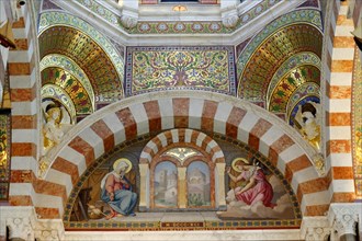 Church of Notre-Dame de la Garde with mosaics, Marseille, Archway with mural painting of religious