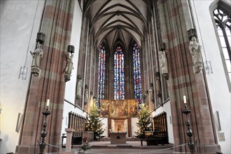 Interior, Altar of the Marienkapelle, Marktplatz, Wuerzburg, Gothic church with coloured stained