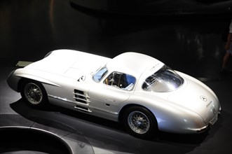 Museum, Mercedes-Benz Museum, Stuttgart, Top view of a silver Mercedes vintage racing car,