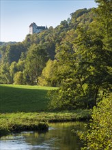 Egloffstein Castle above the Trubach stream in the Trubach valley, Egloffstein, Upper Franconia,
