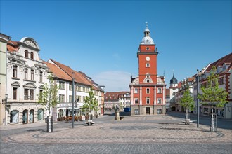 The main market square in the historic old town with the town hall, Gotha, Thuringia, Germany,