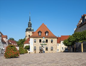 Market square with town hall and town church, Goethe town of Bad Lauchstaedt, Saxony-Anhalt,
