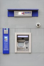 Marseille, ATM on a grey wall with EURO logo, Marseille, Departement Bouches-du-Rhone,