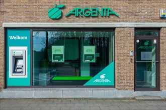 Outdoor ATM cash dispenser, cashpoint of Argenta bank office in Flanders, Belgium, Europe