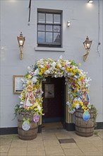 Entrance decorated for Easter, Restaurant, Stratford upon Avon, England, United Kingdom, Europe