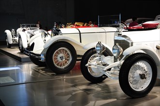 Series of luxurious vintage convertibles presented in an exhibition, Mercedes-Benz Museum,