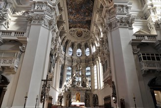 St Stephan's Cathedral, Passau, interior view of a church with an impressive dome and fresco