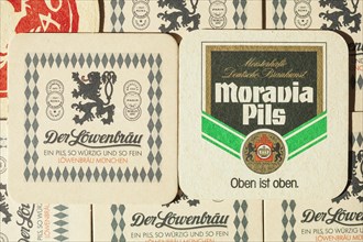 Old beer mats from the Moravia and Loewenbraeu breweries, Germany, Europe