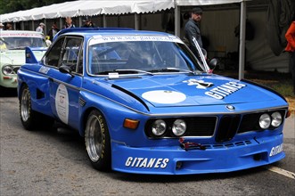 Side view of a blue BMW racing car with advertising on the race track, SOLITUDE REVIVAL 2011,