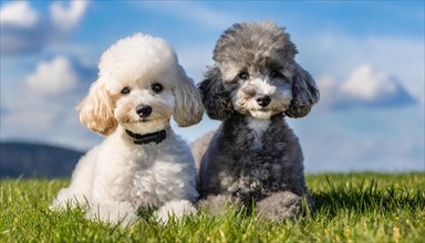 KI generated, animals, mammals, dog, domestic dogs (Canis lupus familiaris), two animals, white,