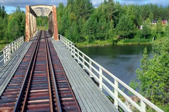 Railway bridge over a river, inland railway, Lapland, Sweden, Europe