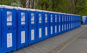 Dixi toilet block on the route of a running event, Strasse des 17. Juni, Berlin, Germany, Europe