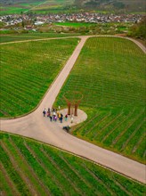 Aerial view of people at a circular viewpoint in a vineyard, Jesus Grace Chruch, Weitblickweg,