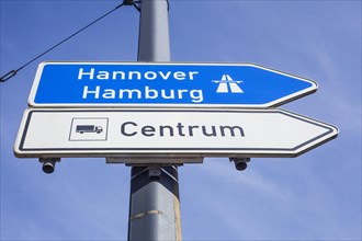 Signposts to the motorway, traffic signs, Germany, Europe