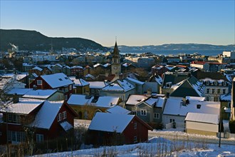 View over the old town centre in winter, Trondheim, Norway, Europe