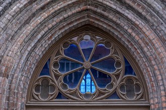 View through a church window into the parish church of St Laurentius, Havelberg, Saxony-Anhalt,