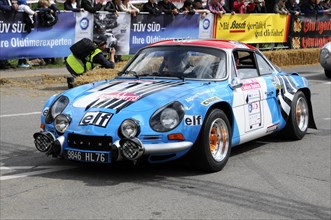 Alpine-Renault A110 1800, built in 1973, A blue Renault Alpine vintage car with the number 8 on a