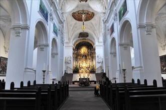 The collegiate monastery Neumuenster, diocese of Wuerzburg, The interior of a church with baroque