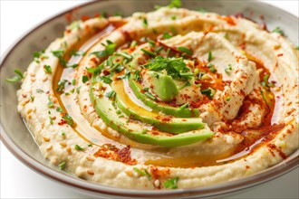 Creamy Hummus with Fresh Herbs and Olive Oil, AI generated
